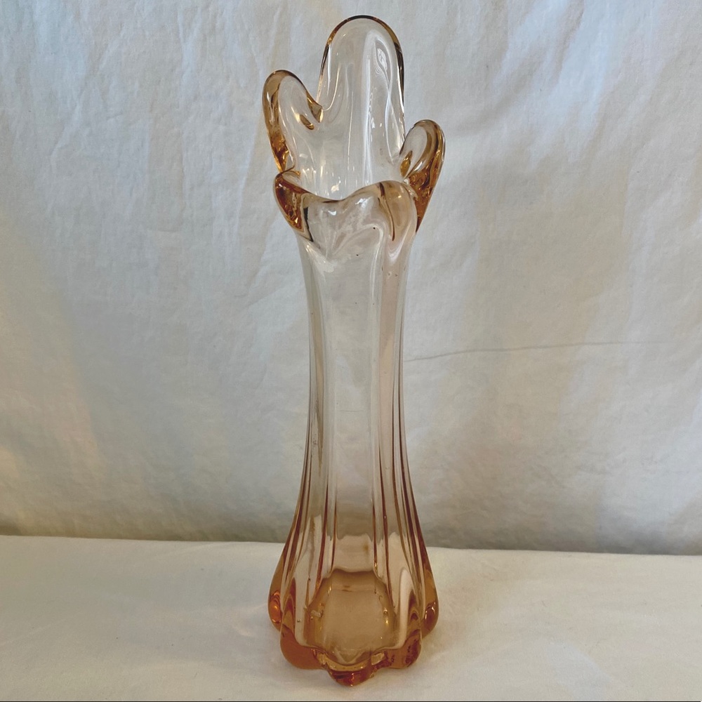 Vintage Light Pink Blown Glass Art Swung Vase 8.5"
